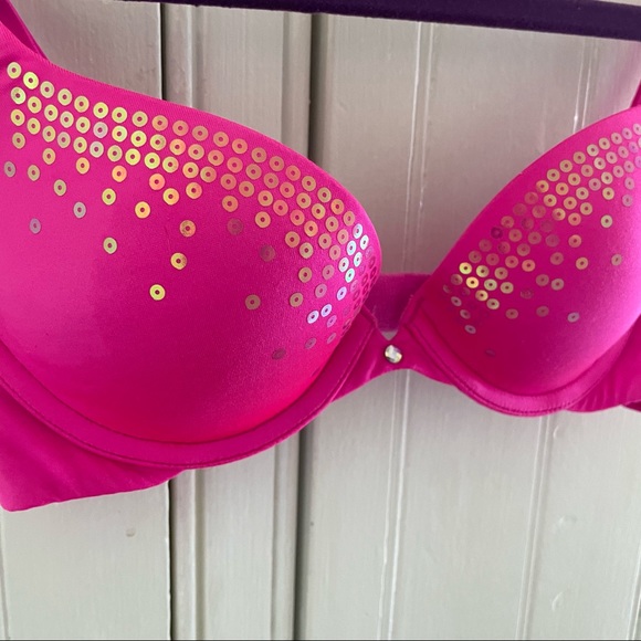 32A VS Very Sexy Push Up Bra Pink Sequins - Picture 2 of 4
